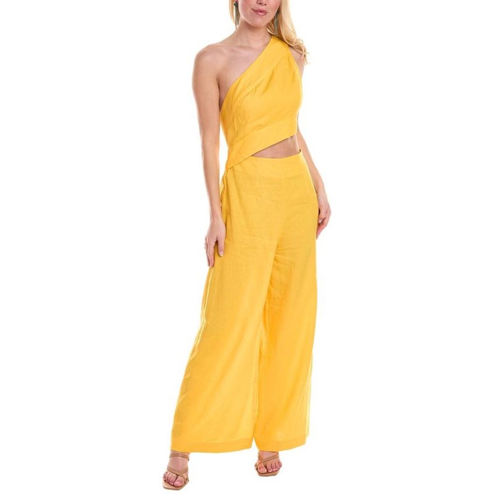 FARM Rio Yellow One-Shoulder Midi Jumpsuit